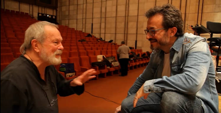Con Terry Gilliam durante la grabación de la banda sonora de 'El hombre que mató a Don Quijote'