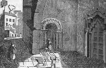 Exterior de los Baños musulmanes. 1844. Dibujo Félix Batanero.