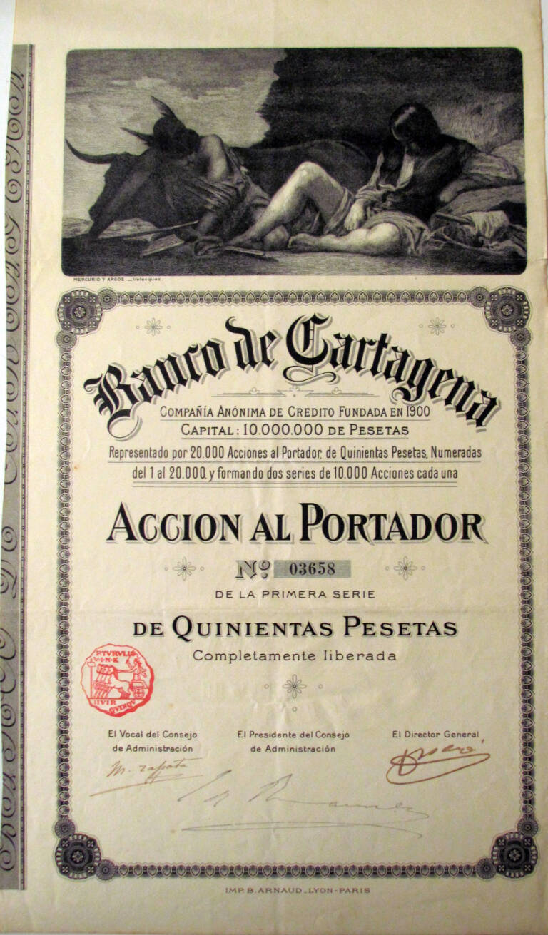 Una de las acciones del Banco de Cartagena. Cedida por José María Conesa