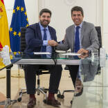 El presidente de la Región de Murcia, Fernando López Miras, y el presidente de la Diputación de Alicante, Carlos Mazón, reunidos en Murcia.