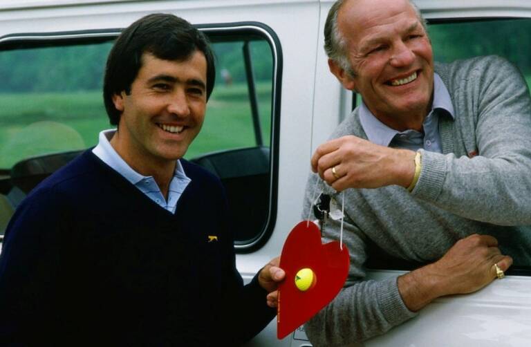 Seve Ballesteros y el boxeador Henry Cooper en la década de los 80, que venían a participar al torneo de golf  