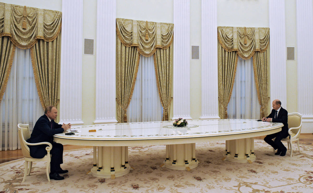 Vladimir Putin, en una reunión con el canciller alemán, Olaf Scholz. Foto: PRP/DPA